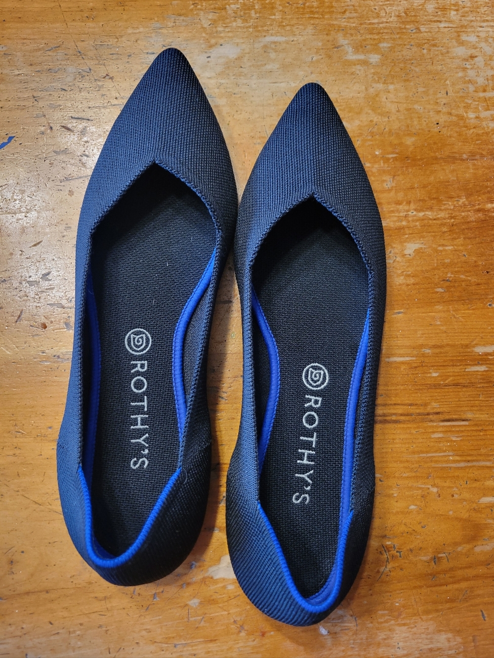 Rothy's Black & Navy Blue Pointed-Toe Knit Flats